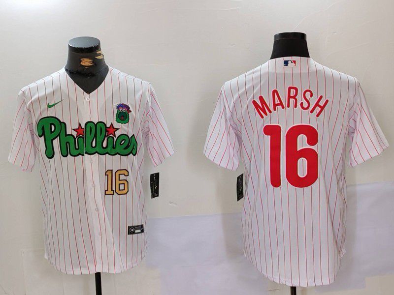 Men Philadelphia Phillies #16 Marsh White stripe Second generation Joint Name 2024 Nike MLB Jersey style 2